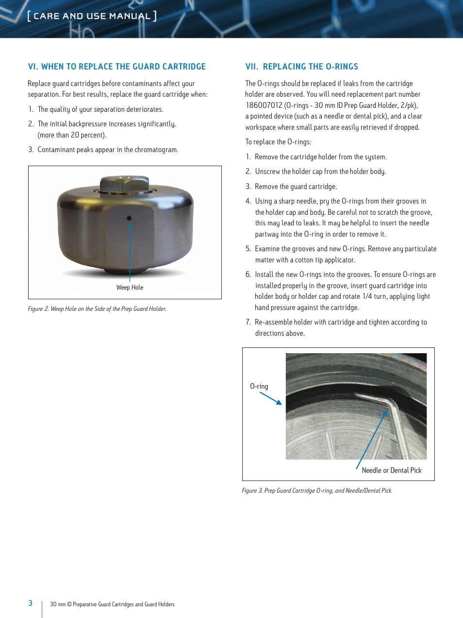 Care and use manual | Waters 30 mm ID Preparative Guard Cartridges and Guard Holders User Manual | Page 3 / 5