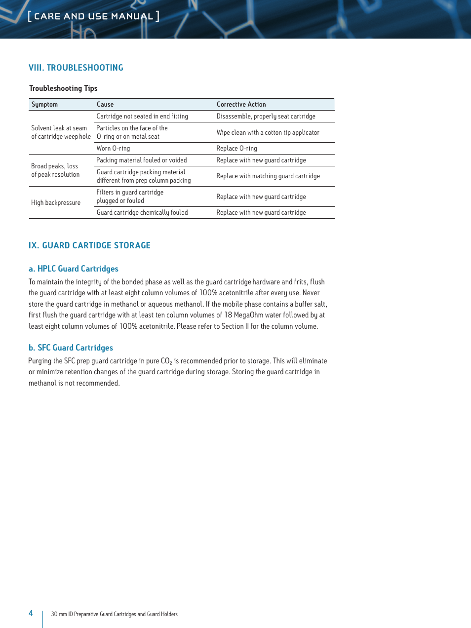 Care and use manual | Waters 30 mm ID Preparative Guard Cartridges and Guard Holders User Manual | Page 4 / 5
