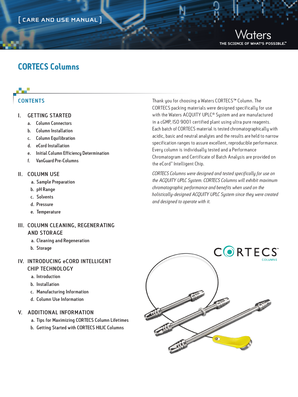 Waters CORTECS 1.6 um Columns User Manual | 9 pages