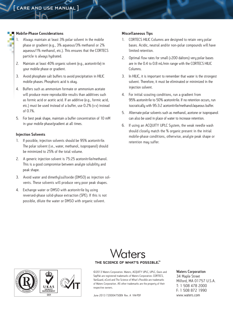 Waters CORTECS 1.6 um Columns User Manual | Page 9 / 9