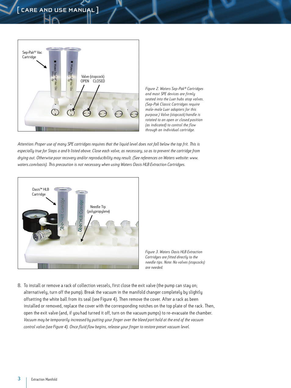 Care and use manual | Waters Extraction Manifold User Manual | Page 3 / 6