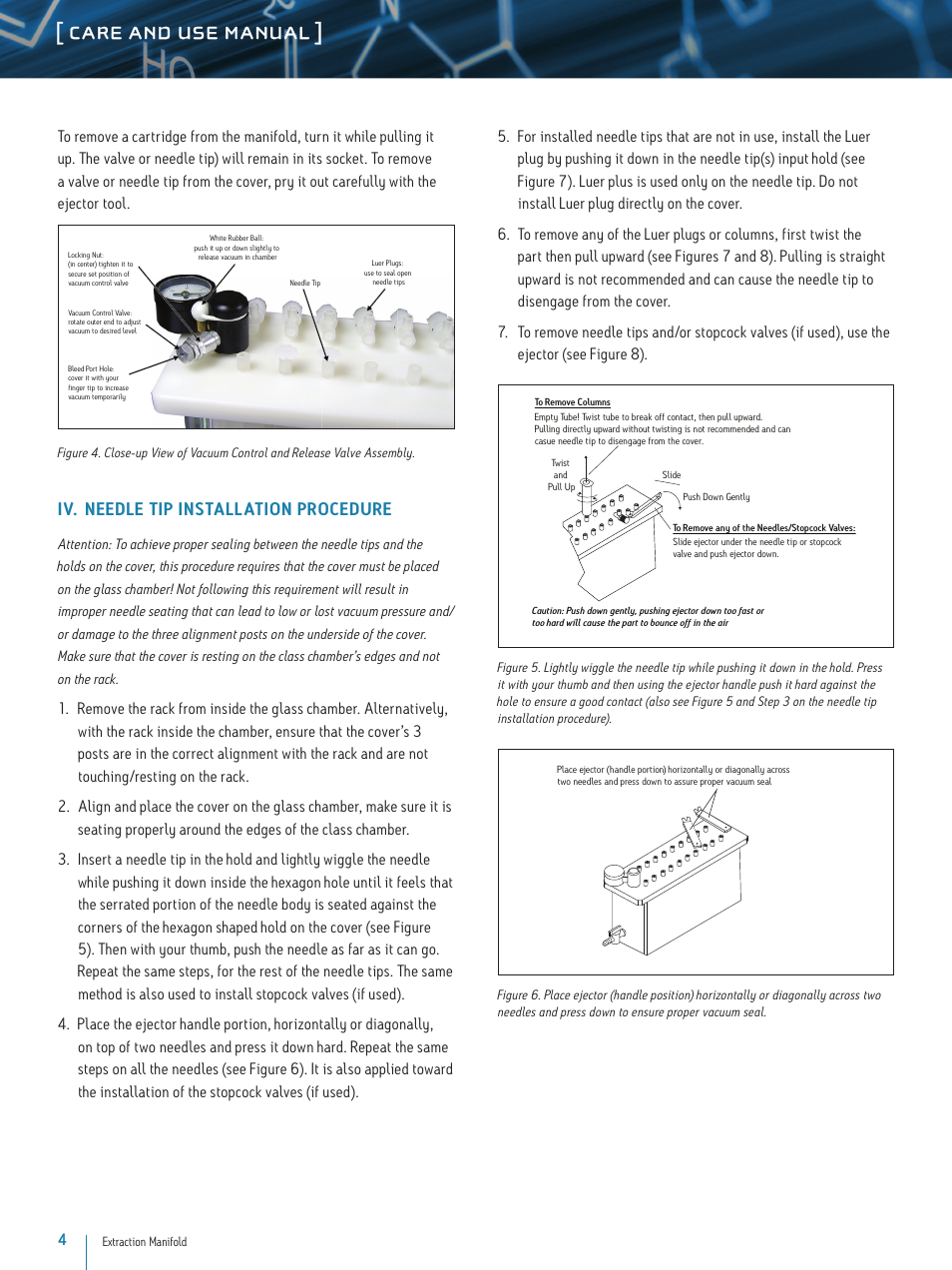 Care and use manual, Iv. needle tip installation procedure | Waters Extraction Manifold User Manual | Page 4 / 6