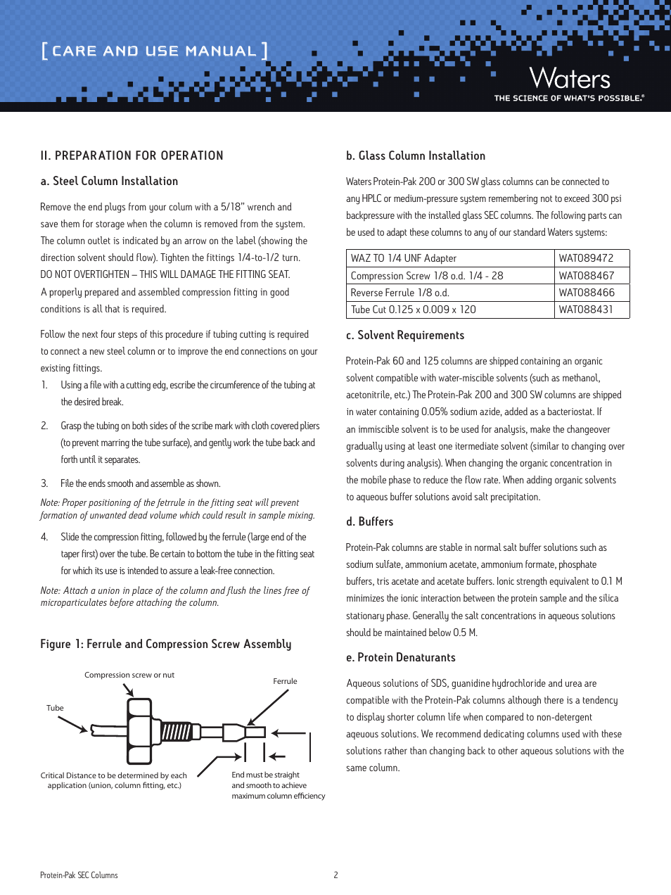 Care and use manual | Waters Protein-Pak SEC Columns User Manual | Page 2 / 6