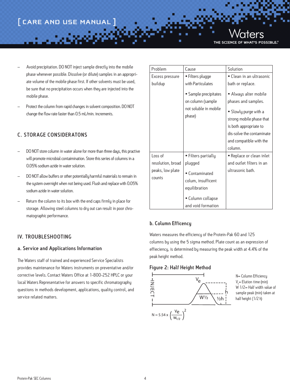 Care and use manual | Waters Protein-Pak SEC Columns User Manual | Page 4 / 6