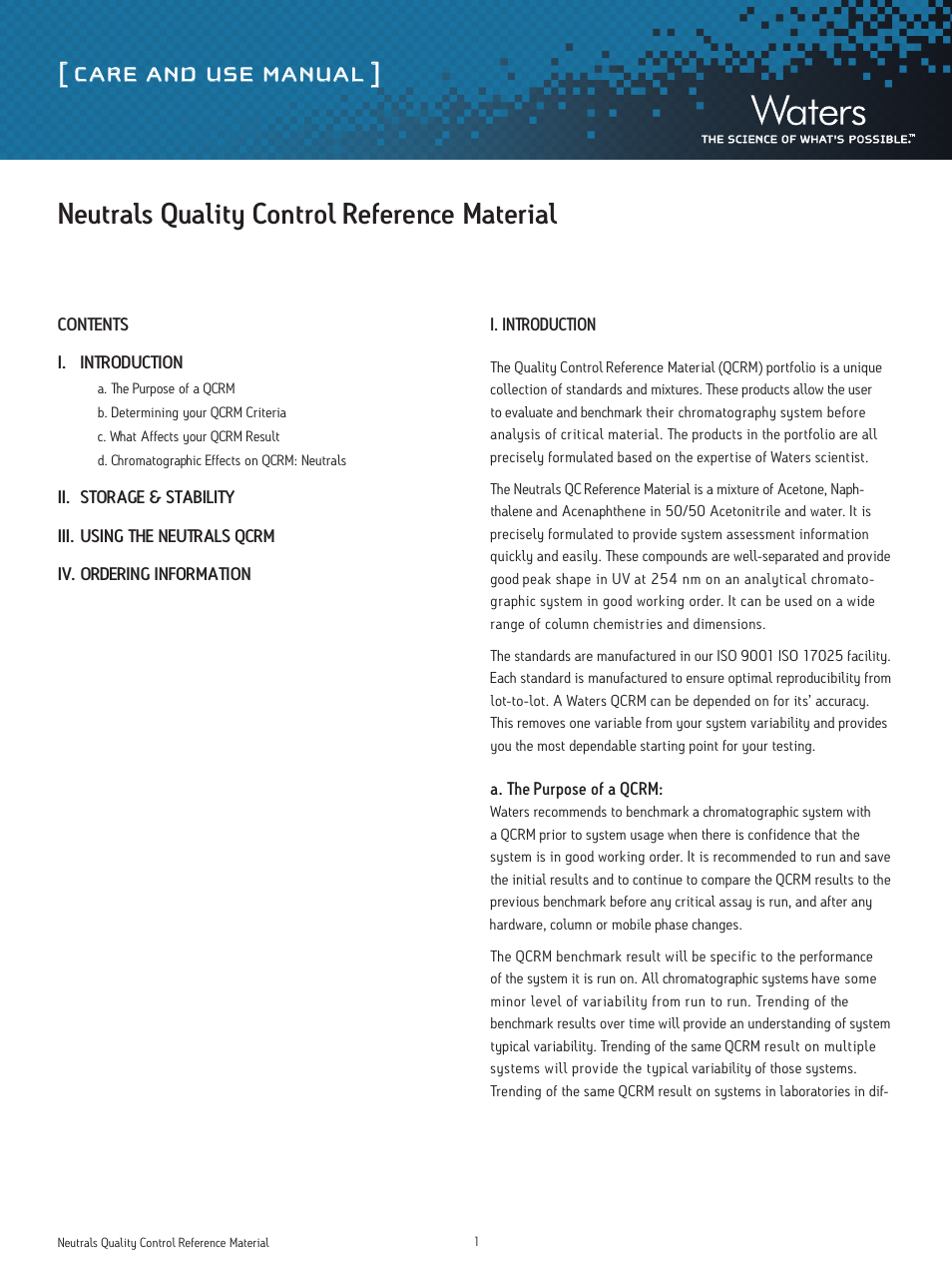 Waters Neutrals Quality Control Reference Materials User Manual | 18 pages