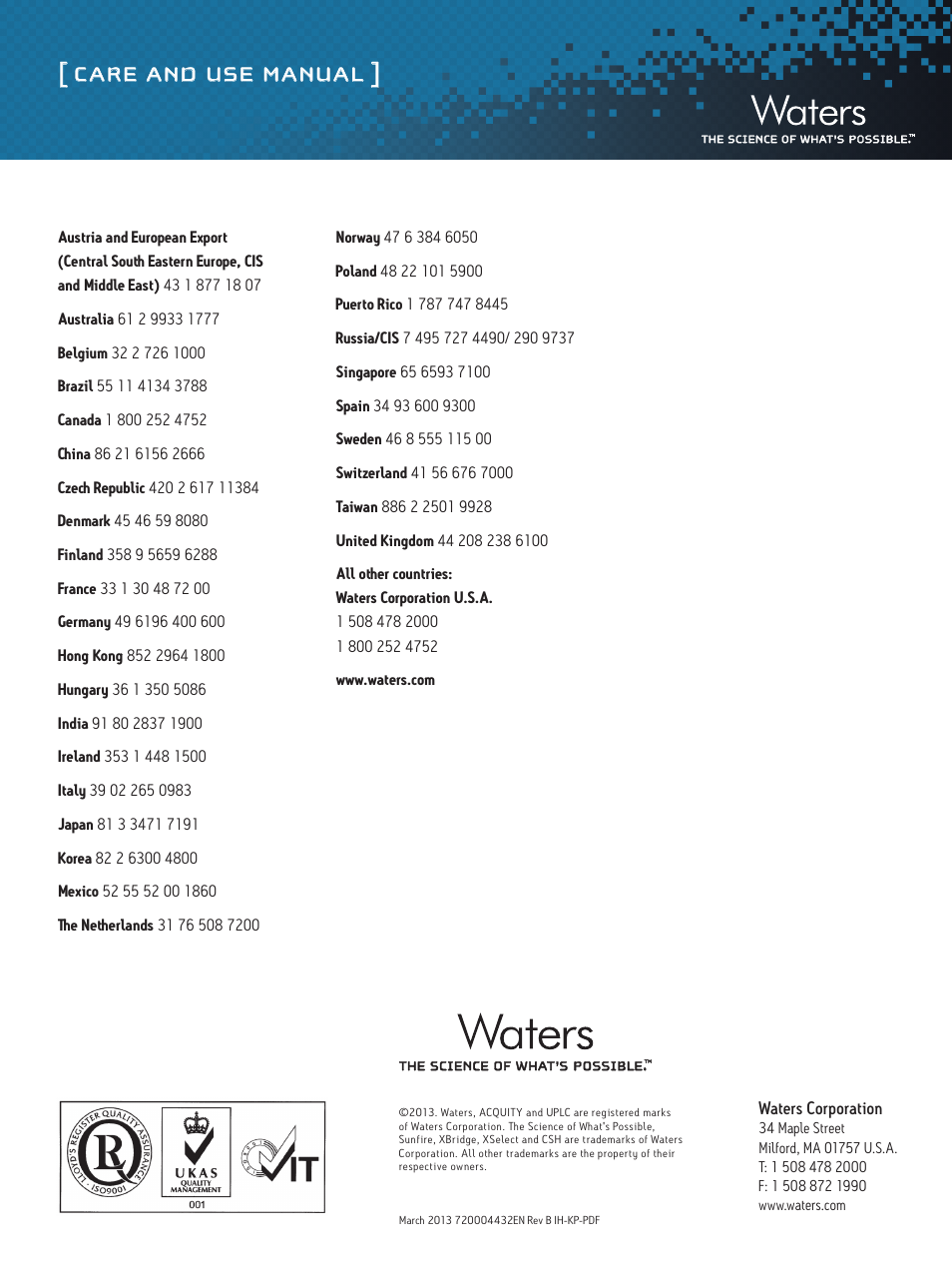 Care and use manual | Waters Neutrals Quality Control Reference Materials User Manual | Page 18 / 18