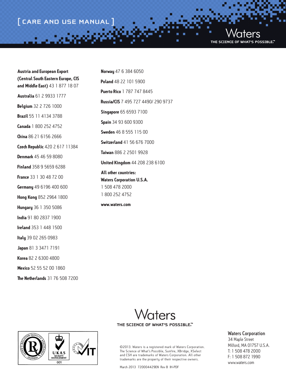 Care and use manual | Waters Preparative Chromatography Mix Standard User Manual | Page 7 / 7