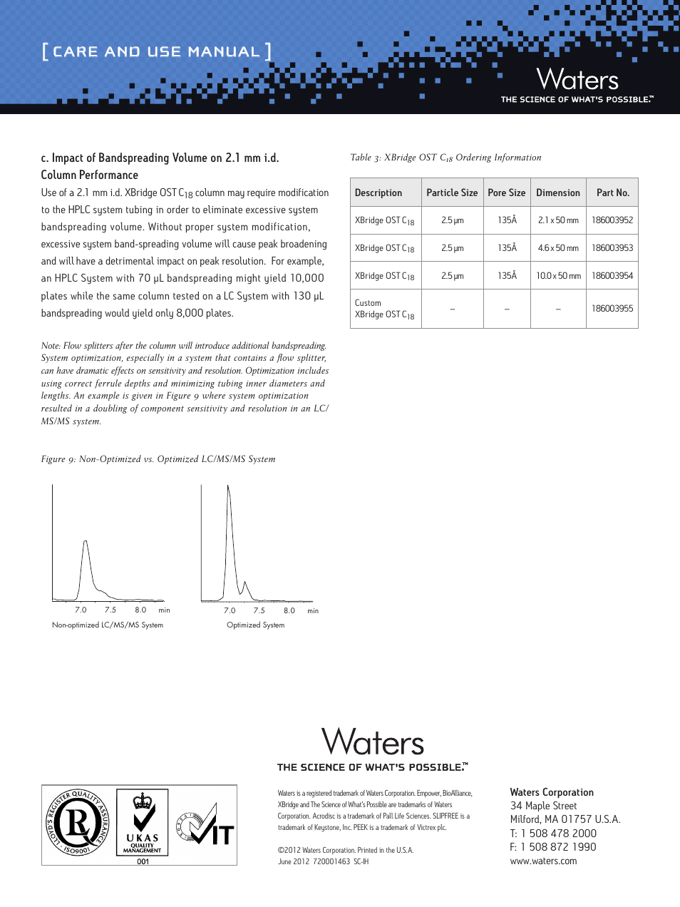 Care and use manual | Waters Oligonucleotide Separation Technology XBridge OST C18 Columns User Manual | Page 7 / 7