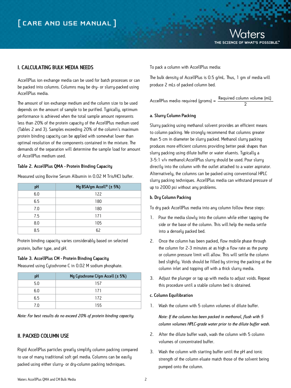 Care and use manual | Waters AccellPlus QMA and CM Bulk Media User Manual | Page 2 / 5