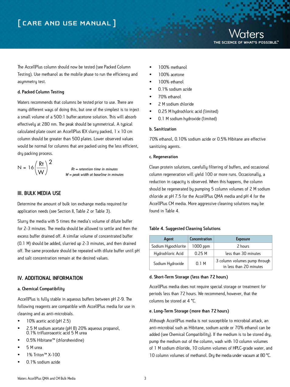 Care and use manual | Waters AccellPlus QMA and CM Bulk Media User Manual | Page 3 / 5