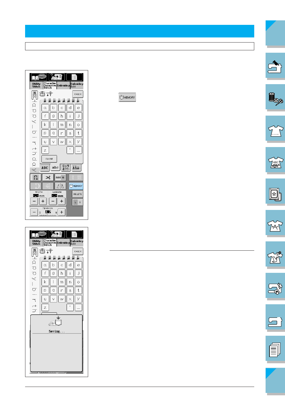 Memory functions -27, Saving stitch patterns -27 | Brother ULT2002D User Manual | Page 170 / 319