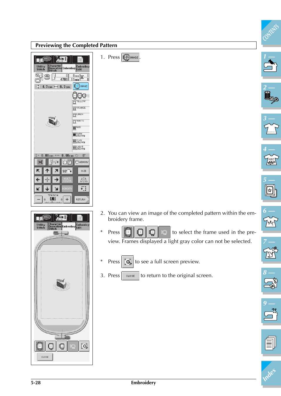 Previewing the completed pattern -28 | Brother ULT2002D User Manual | Page 203 / 319