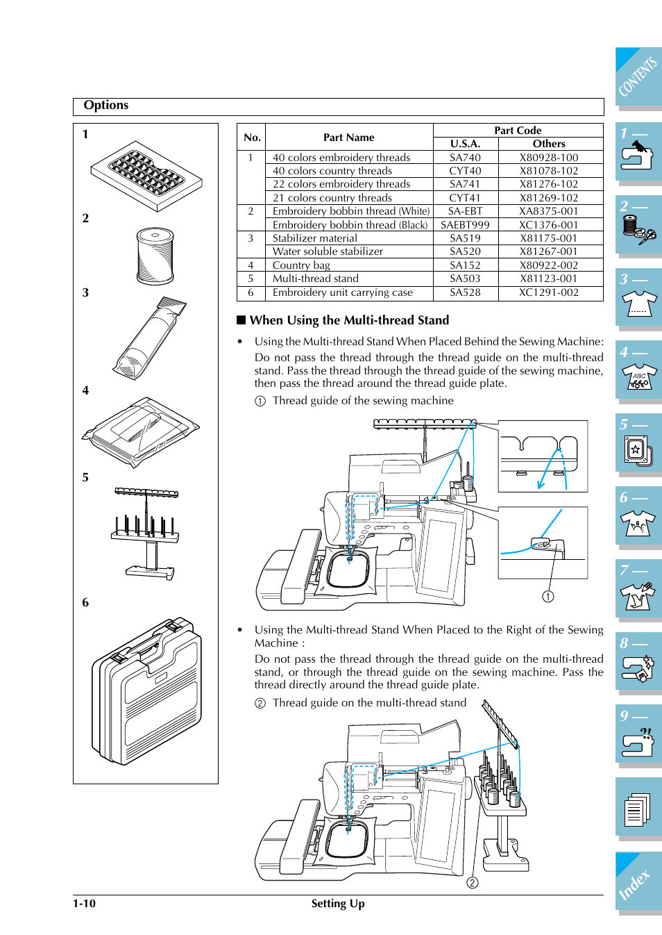 Options -10, When using the multi-thread stand 1-10 | Brother ULT2002D User Manual | Page 21 / 319