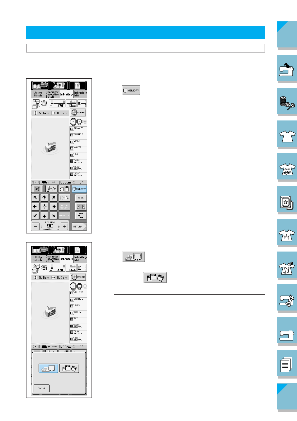 Memory function -49, Saving embroidery patterns -49, Saving a pattern -49 | Brother ULT2002D User Manual | Page 224 / 319