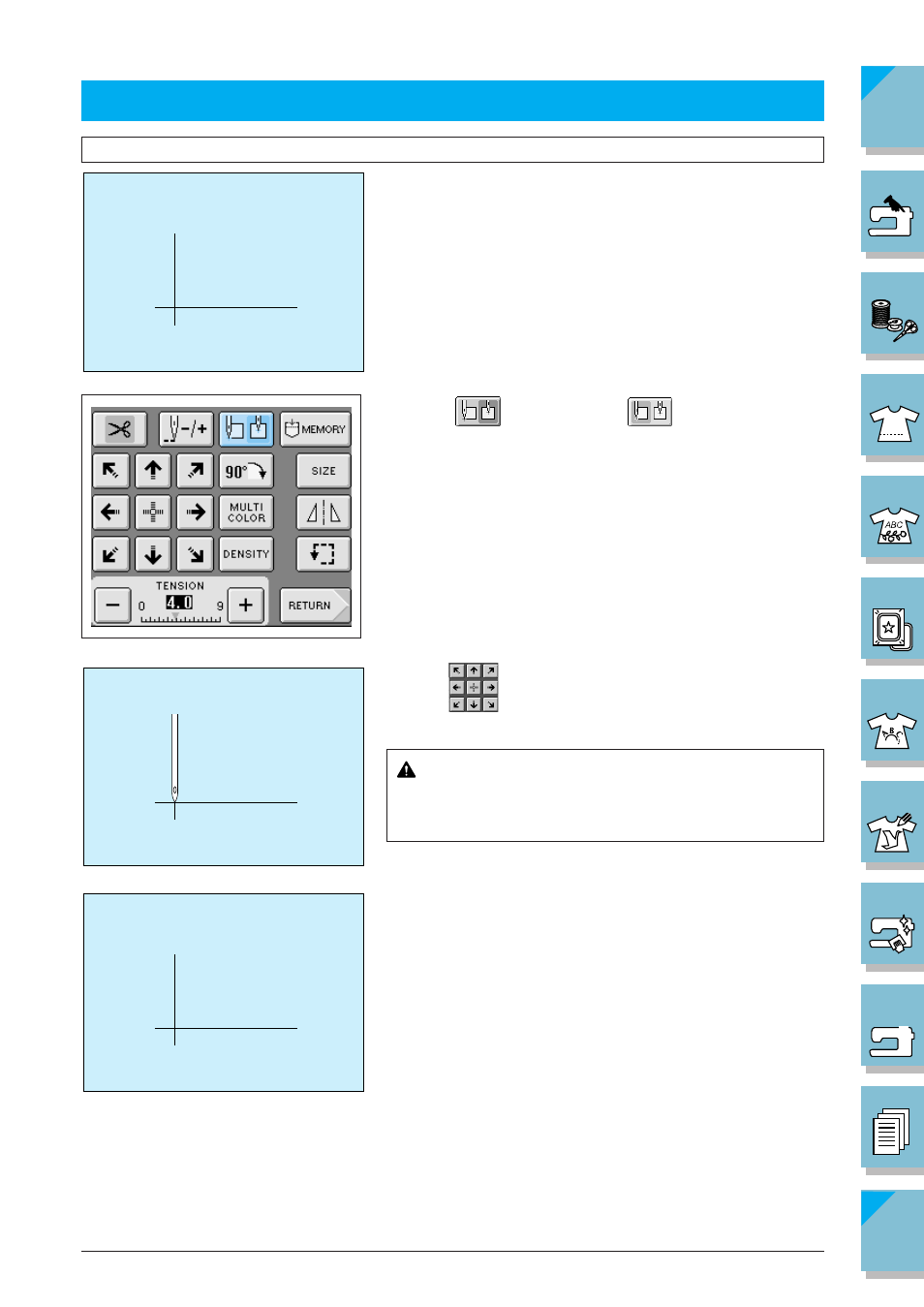 Embroidery applications -55, Aligning the left side of a pattern and sewing -55, Embroidery applications | Caution | Brother ULT2002D User Manual | Page 230 / 319