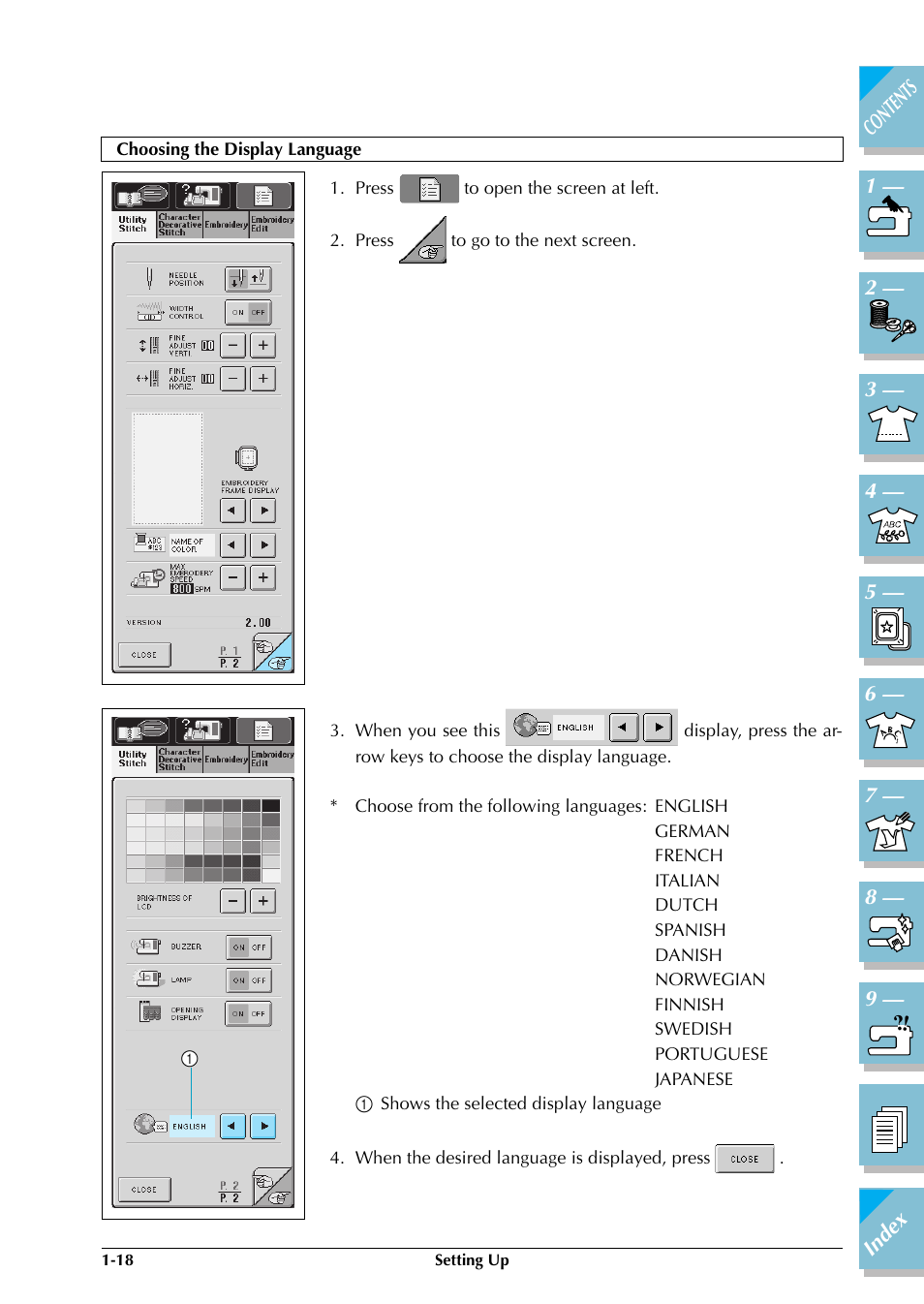 Choosing the display language -18 | Brother ULT2002D User Manual | Page 29 / 319