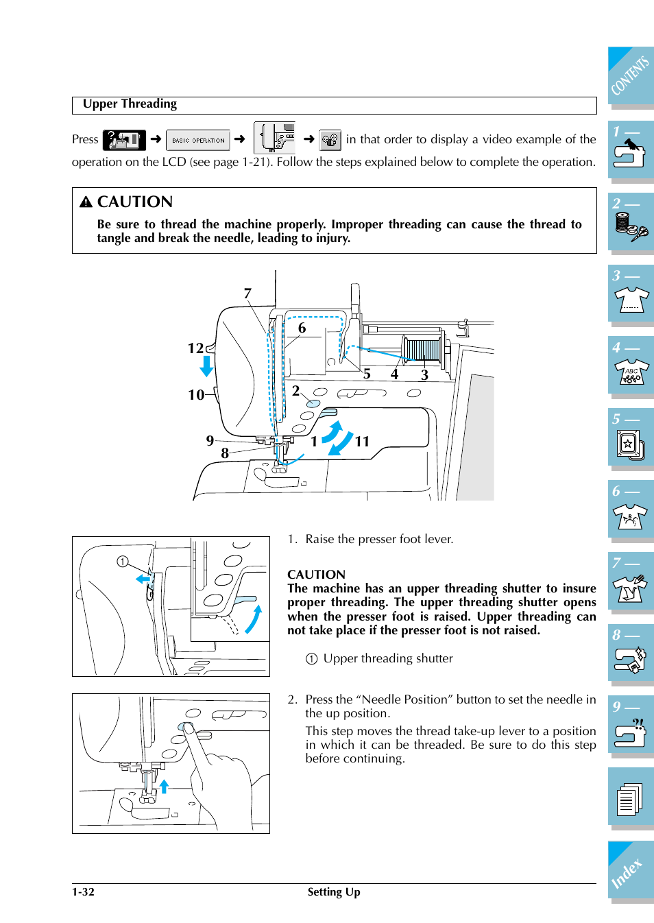 Upper threading -32, Caution | Brother ULT2002D User Manual | Page 43 / 319