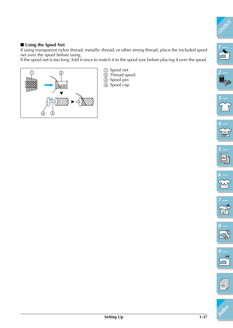 Using the spool net -37, P.1-37) | Brother ULT2002D User Manual | Page 48 / 319