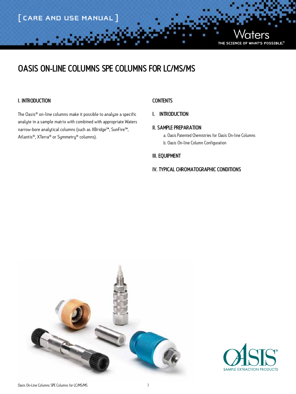 Waters Oasis On-Line Columns SPE Columns For LC/MS/MS User Manual | 4 pages