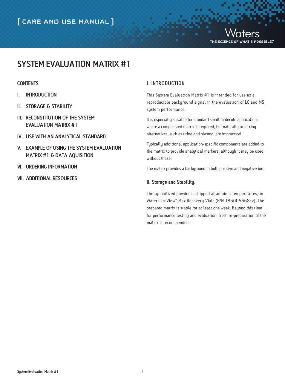 Waters System Evaluation Matrix 1 User Manual | 3 pages