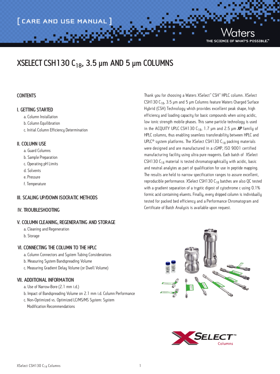Waters XSelect CSH130 C18 3.5 μm and 5 μm Columns User Manual | 11 pages
