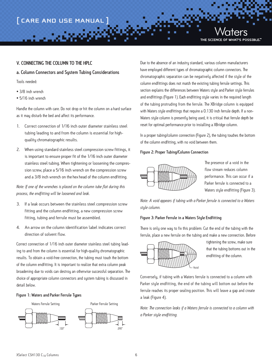 Care and use manual | Waters XSelect CSH130 C18 3.5 μm and 5 μm Columns User Manual | Page 6 / 11