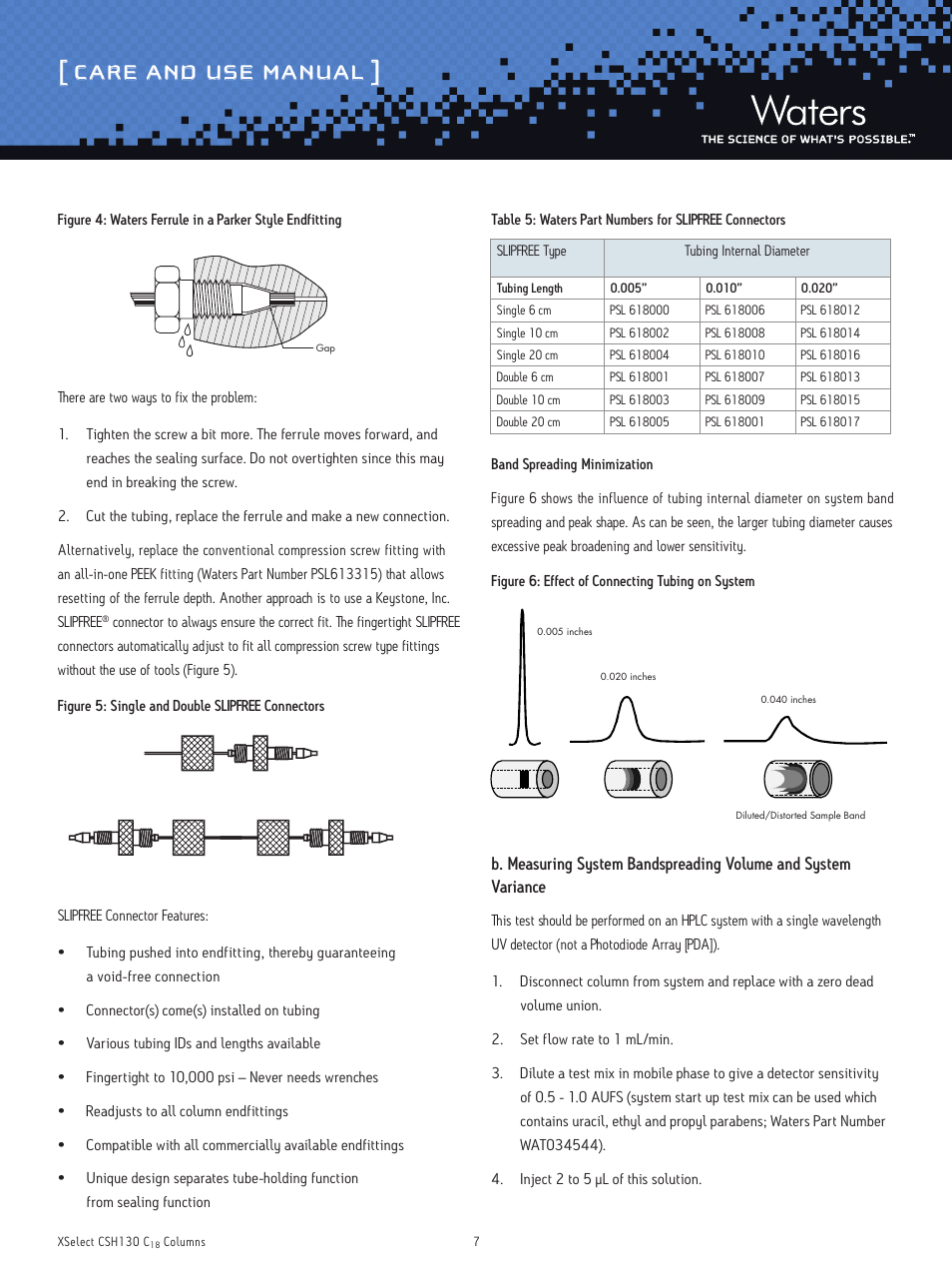 Care and use manual | Waters XSelect CSH130 C18 3.5 μm and 5 μm Columns User Manual | Page 7 / 11