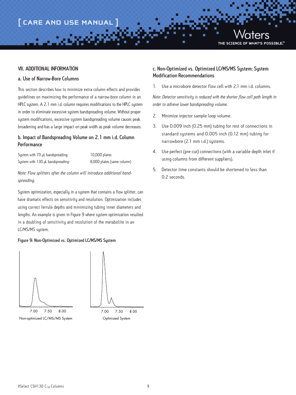 Care and use manual | Waters XSelect CSH130 C18 3.5 μm and 5 μm Columns User Manual | Page 9 / 11