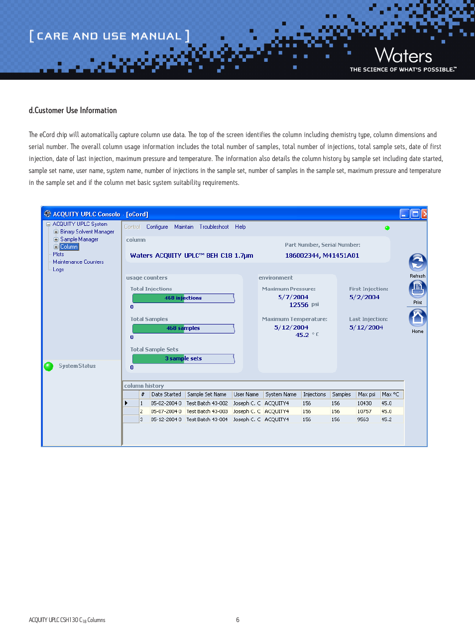 Care and use manual | Waters ACQUITY UPLC CSH130 C18 1.7 μm and XP 2.5 μm Columns User Manual | Page 6 / 9