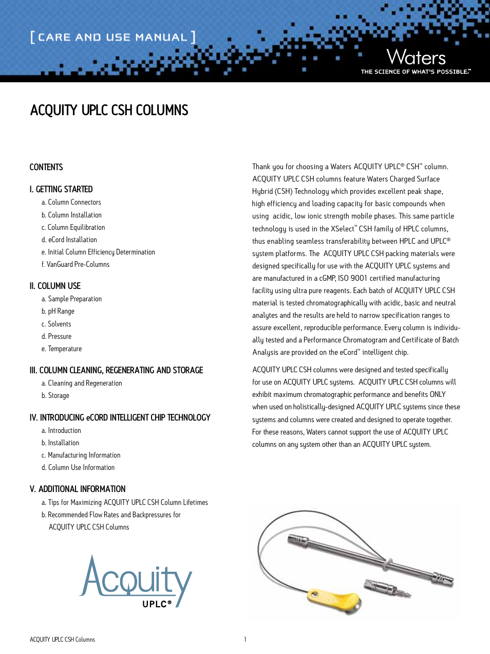 Waters ACQUITY UPLC CSH Columns User Manual | 10 pages