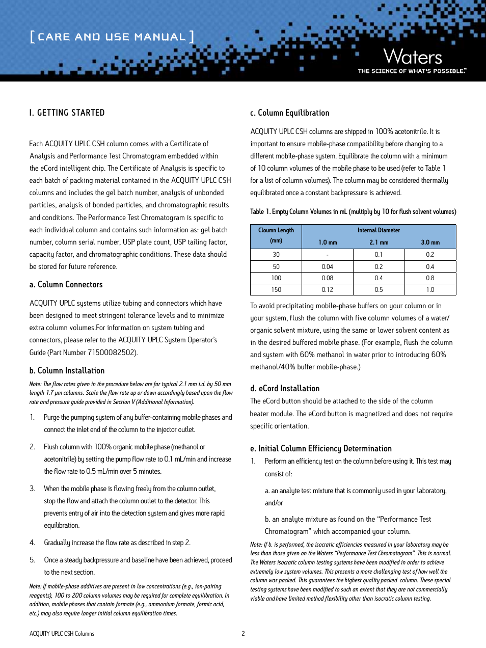 Care and use manual | Waters ACQUITY UPLC CSH Columns User Manual | Page 2 / 10