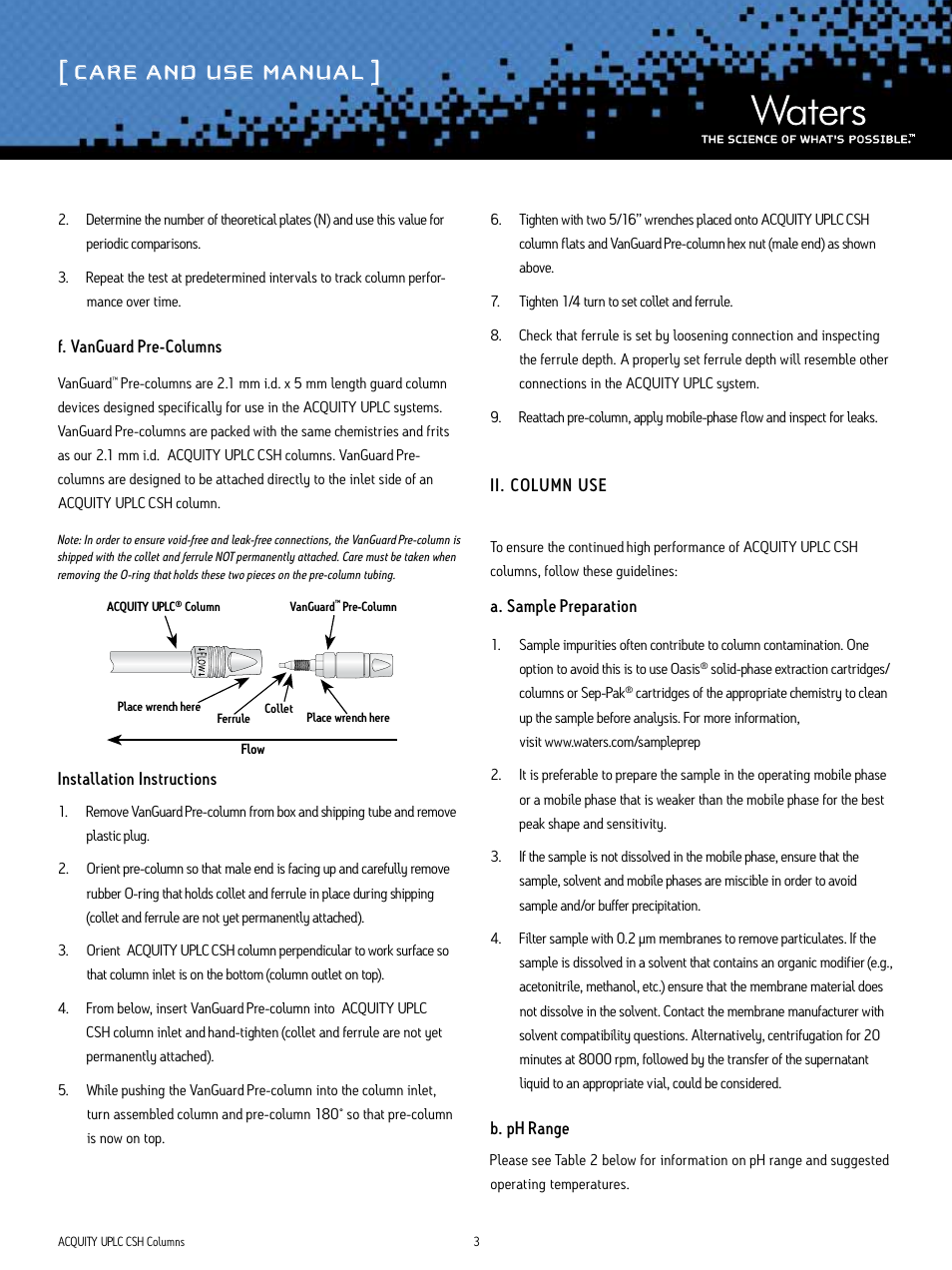 Care and use manual | Waters ACQUITY UPLC CSH Columns User Manual | Page 3 / 10