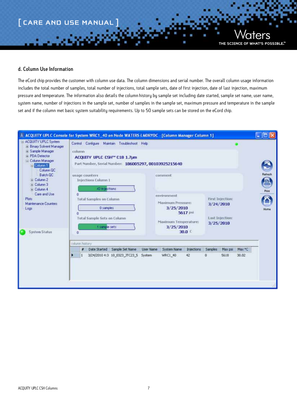 Care and use manual | Waters ACQUITY UPLC CSH Columns User Manual | Page 7 / 10