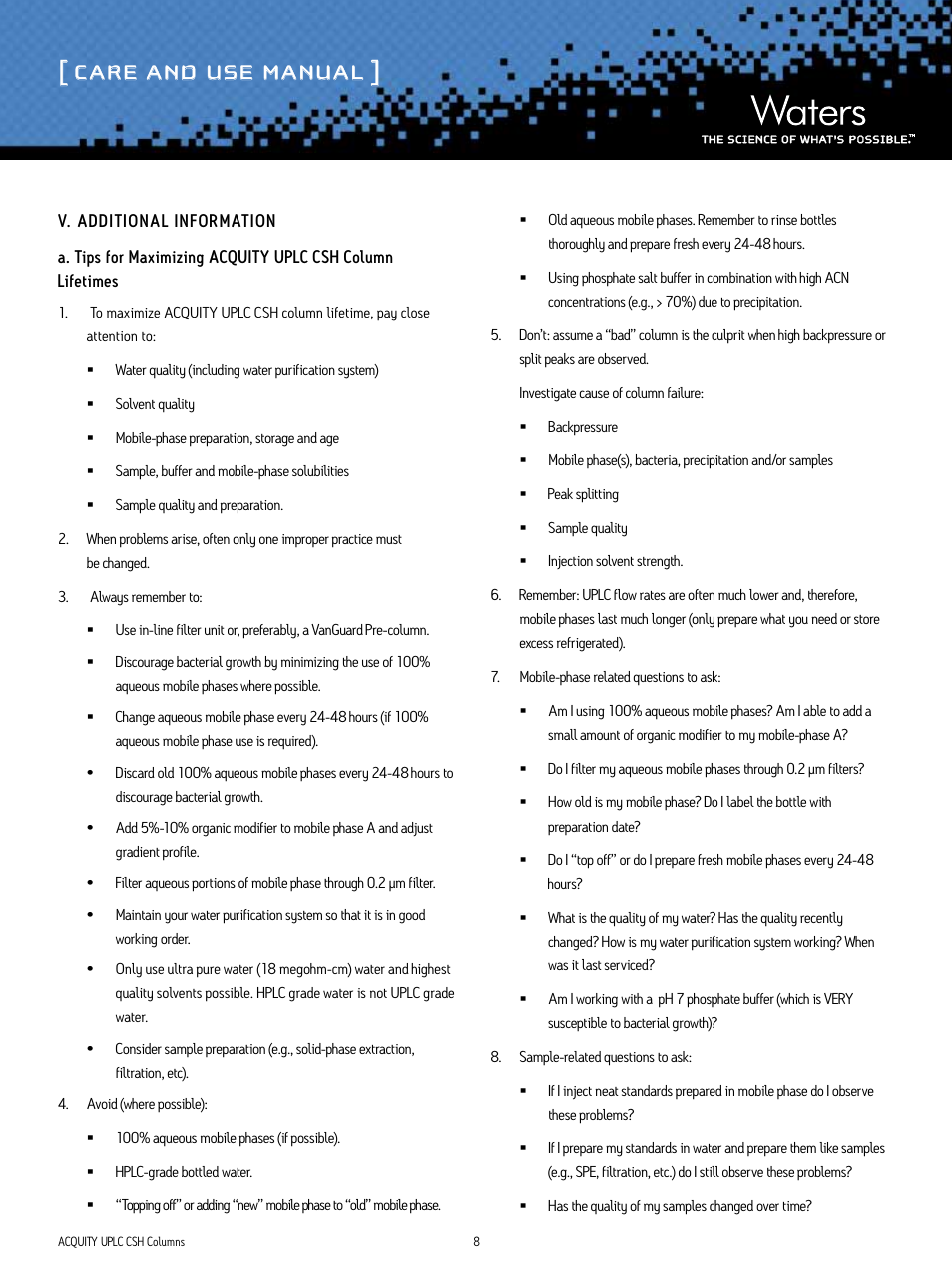 Care and use manual | Waters ACQUITY UPLC CSH Columns User Manual | Page 8 / 10