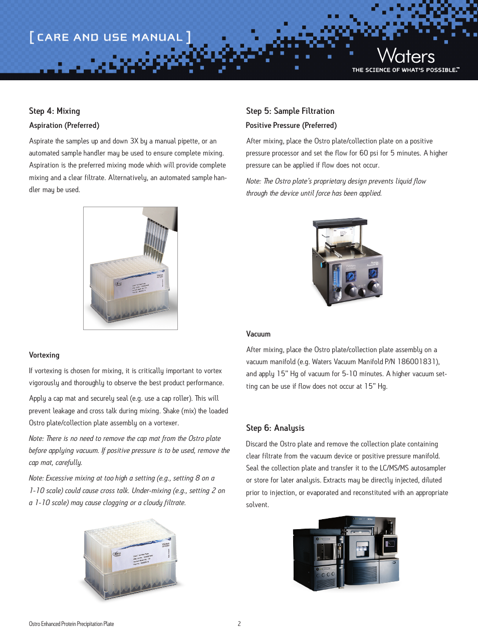 Care and use manual | Waters Ostro Sample Preparation Products User Manual | Page 2 / 3