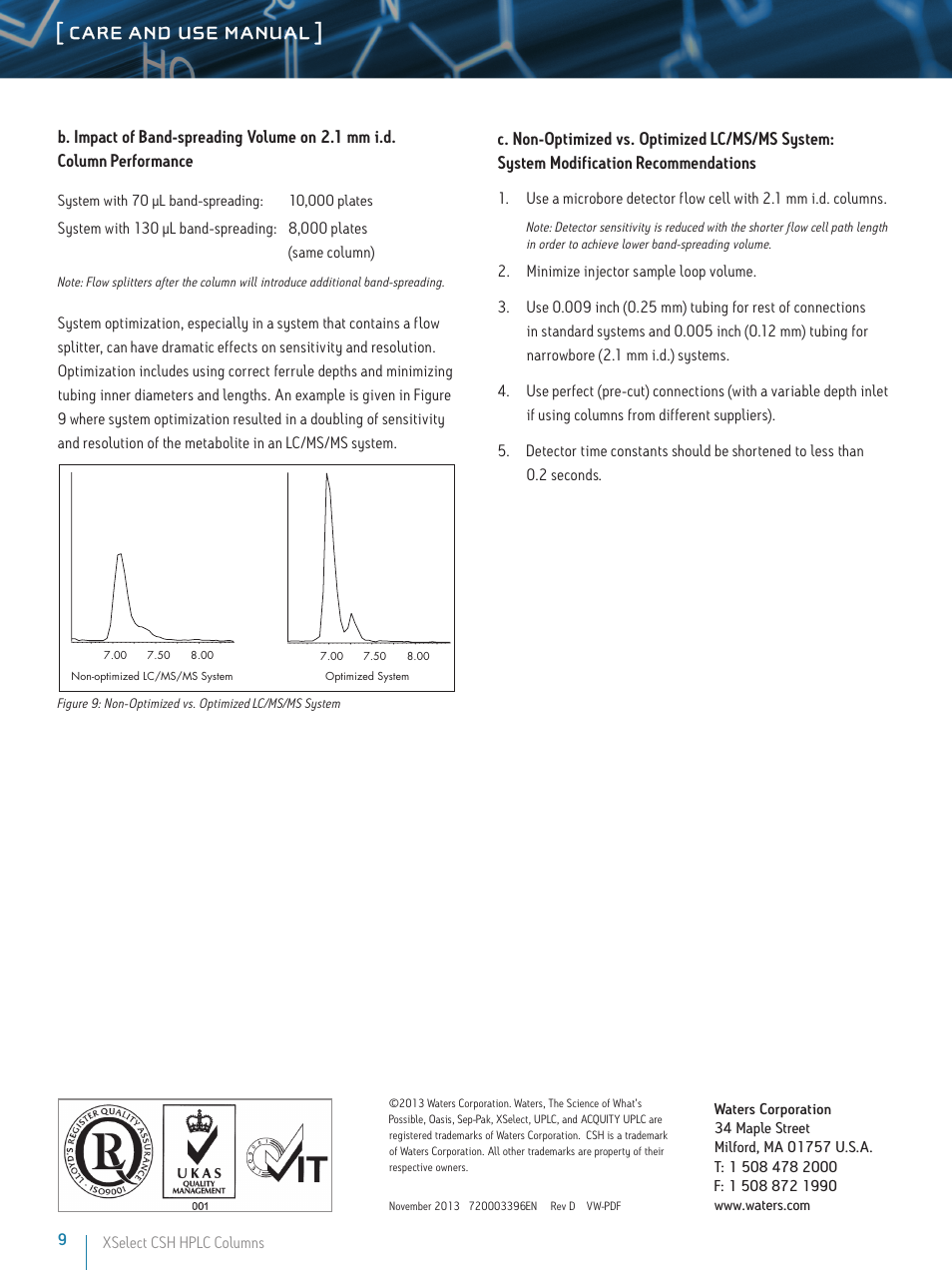 Care and use manual | Waters XSelect CSH HPLC Columns User Manual | Page 9 / 9