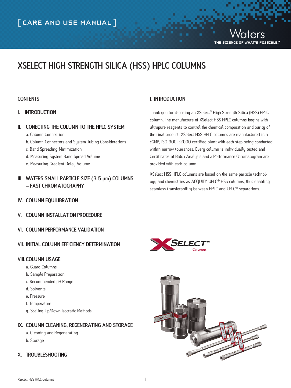 Waters XSelect HSS HPLC Columns User Manual | 8 pages