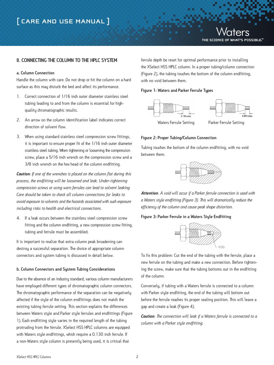 Care and use manual | Waters XSelect HSS HPLC Columns User Manual | Page 2 / 8