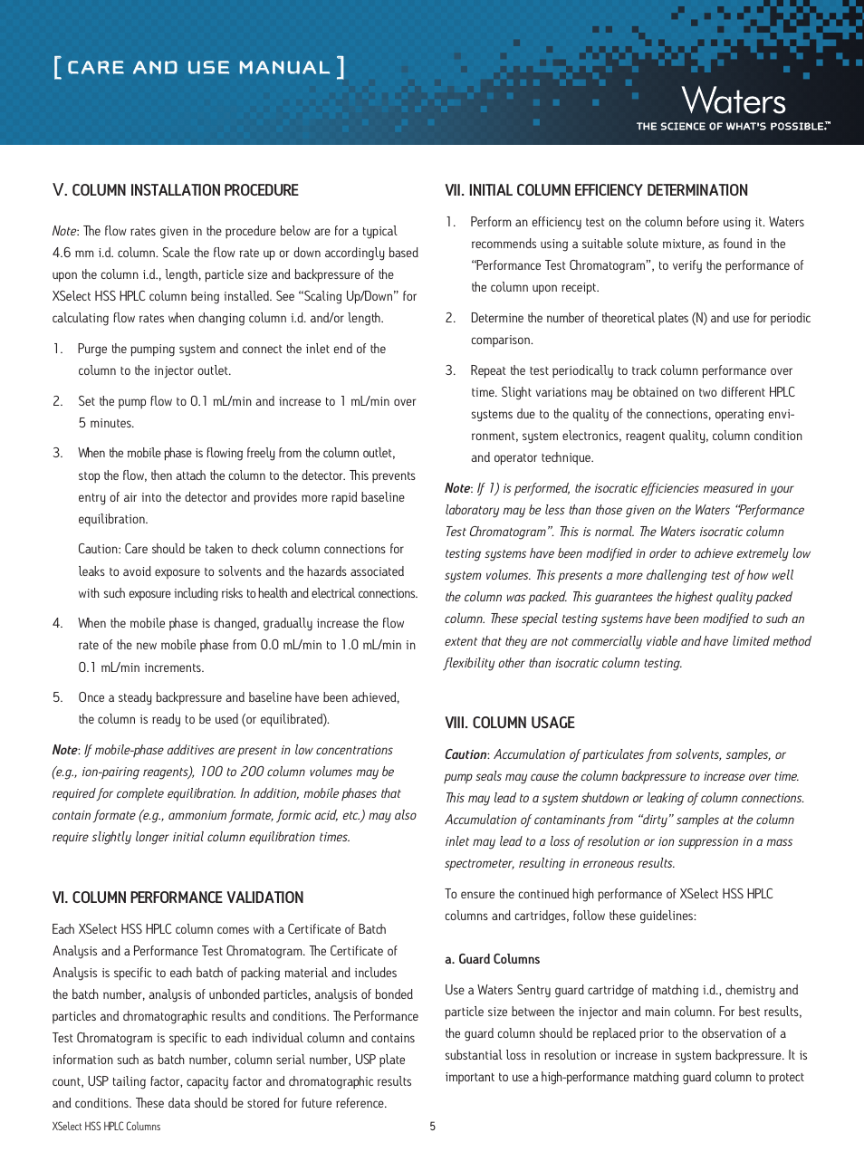 Care and use manual | Waters XSelect HSS HPLC Columns User Manual | Page 5 / 8
