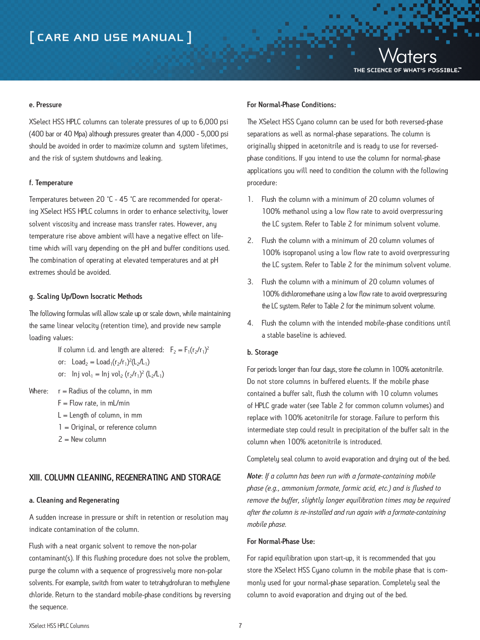 Care and use manual | Waters XSelect HSS HPLC Columns User Manual | Page 7 / 8