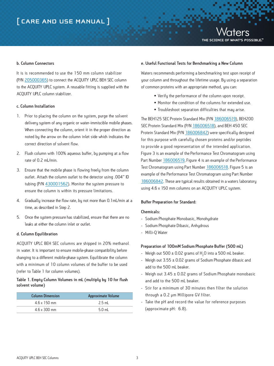 Care and use manual | Waters ACQUITY UPLC SEC Columns and Standards User Manual | Page 3 / 9