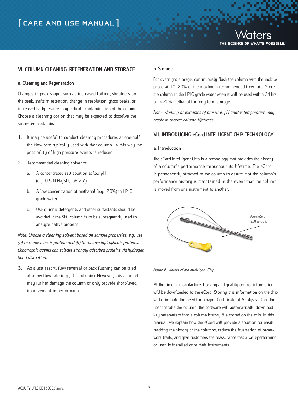 Care and use manual | Waters ACQUITY UPLC SEC Columns and Standards User Manual | Page 7 / 9