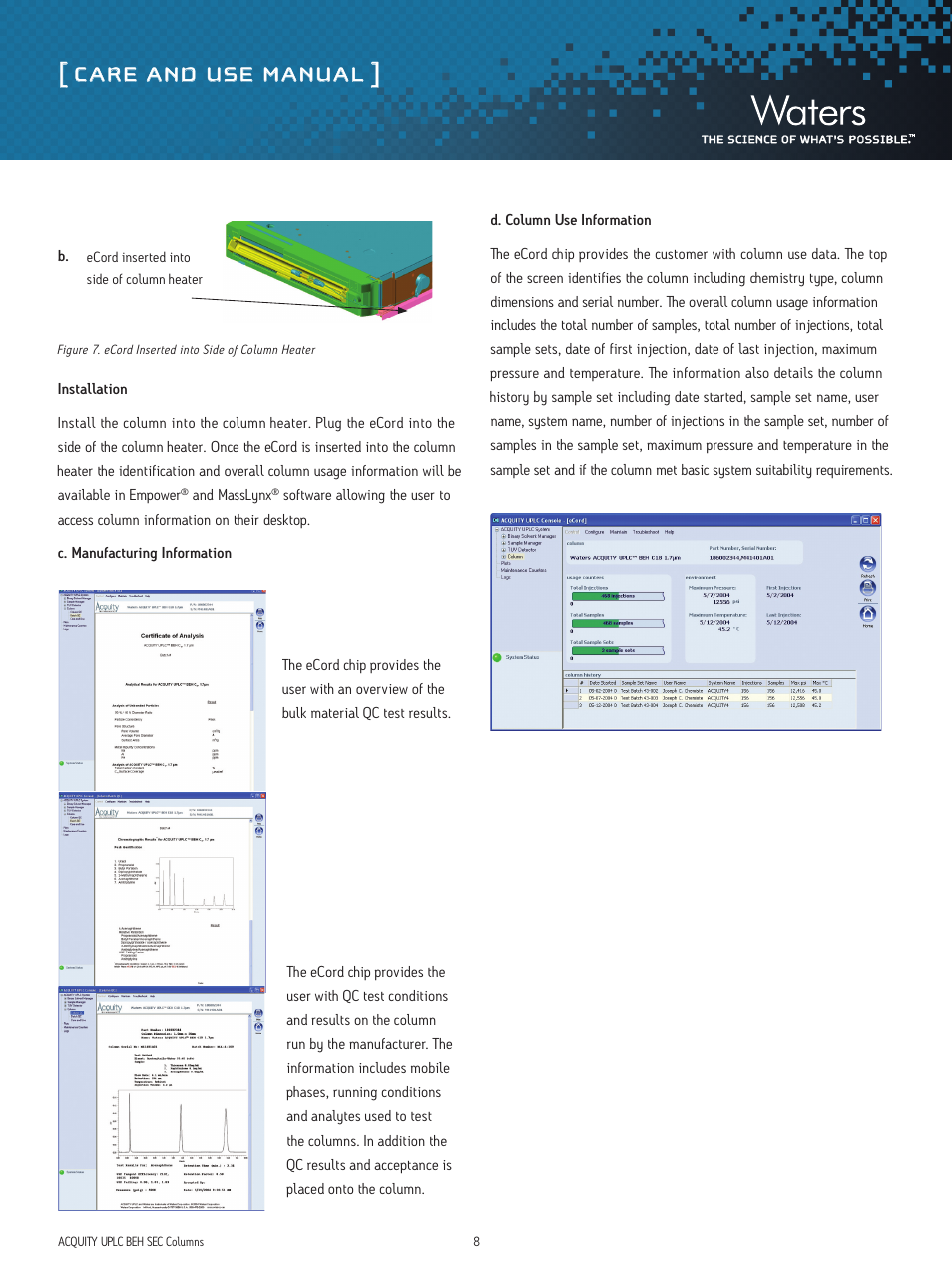 Care and use manual | Waters ACQUITY UPLC SEC Columns and Standards User Manual | Page 8 / 9