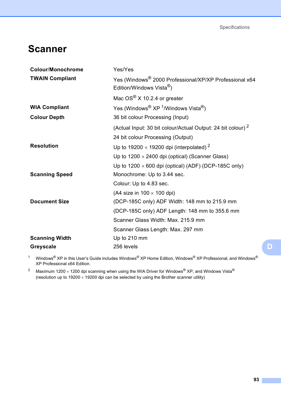 Scanner | Brother DCP-165C User Manual | Page 101 / 111