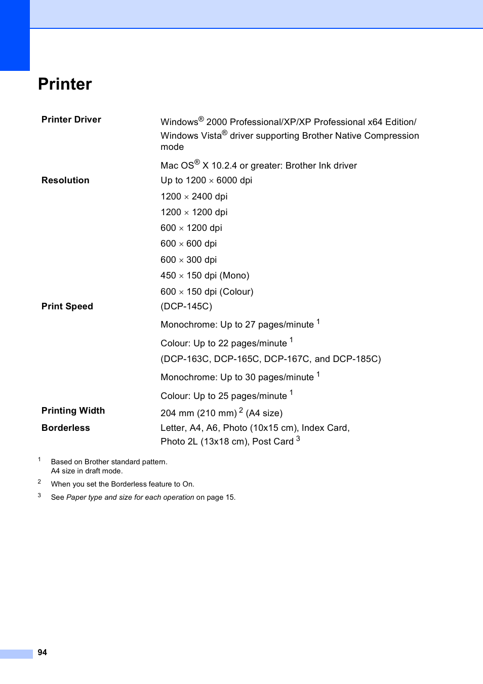 Printer | Brother DCP-165C User Manual | Page 102 / 111