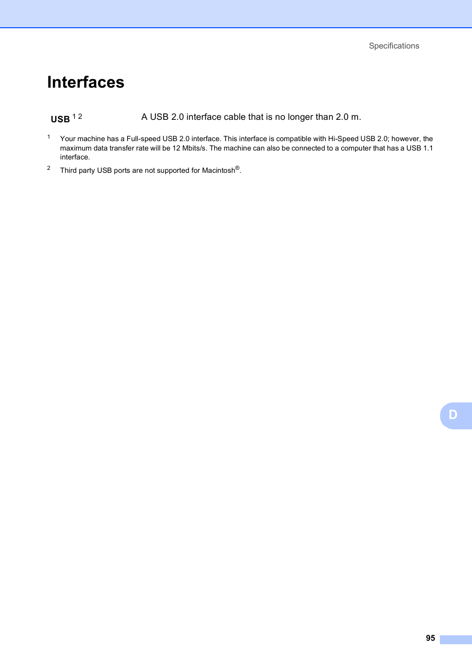 Interfaces | Brother DCP-165C User Manual | Page 103 / 111