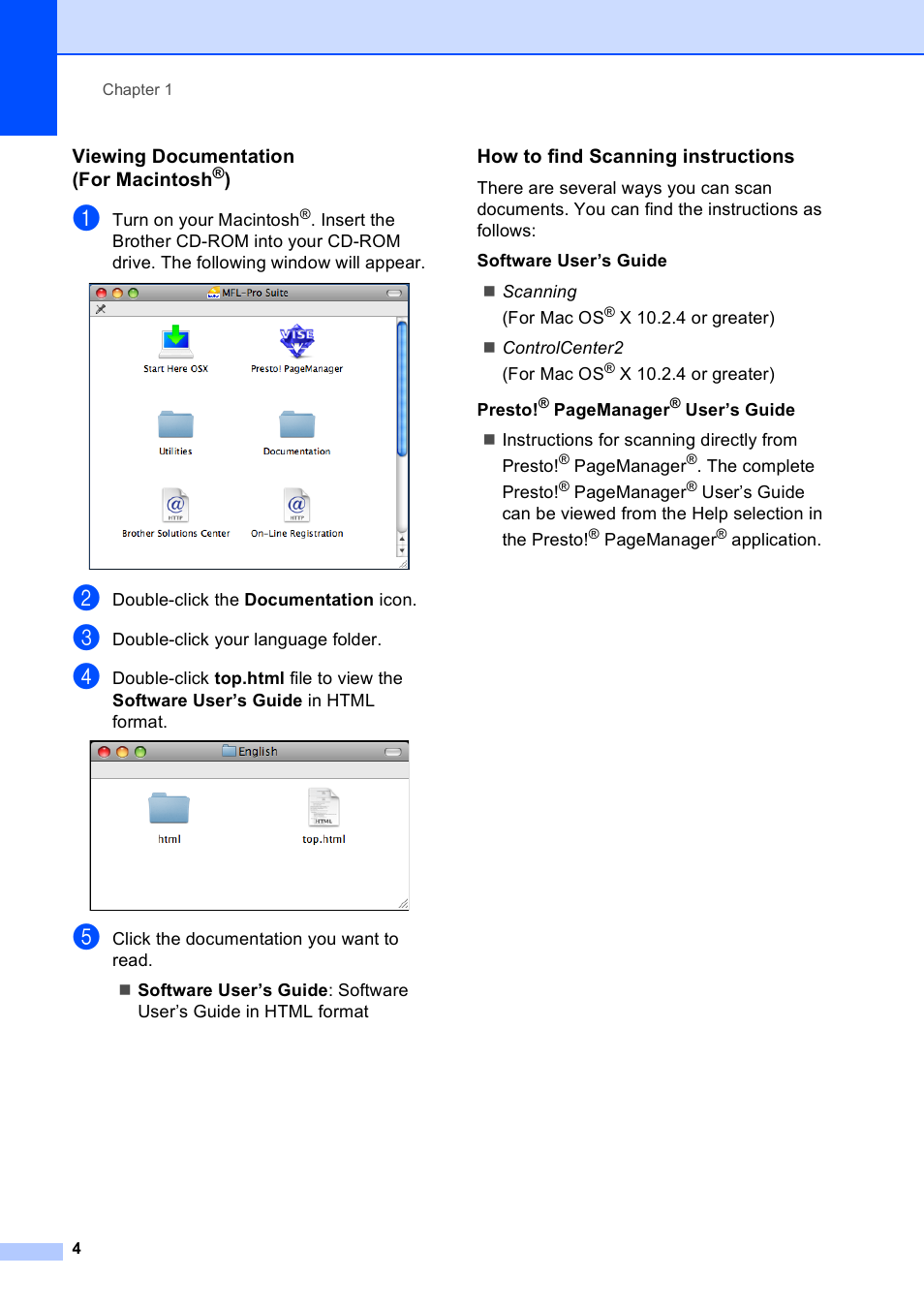 Viewing documentation (for macintosh®), How to find scanning instructions | Brother DCP-165C User Manual | Page 12 / 111