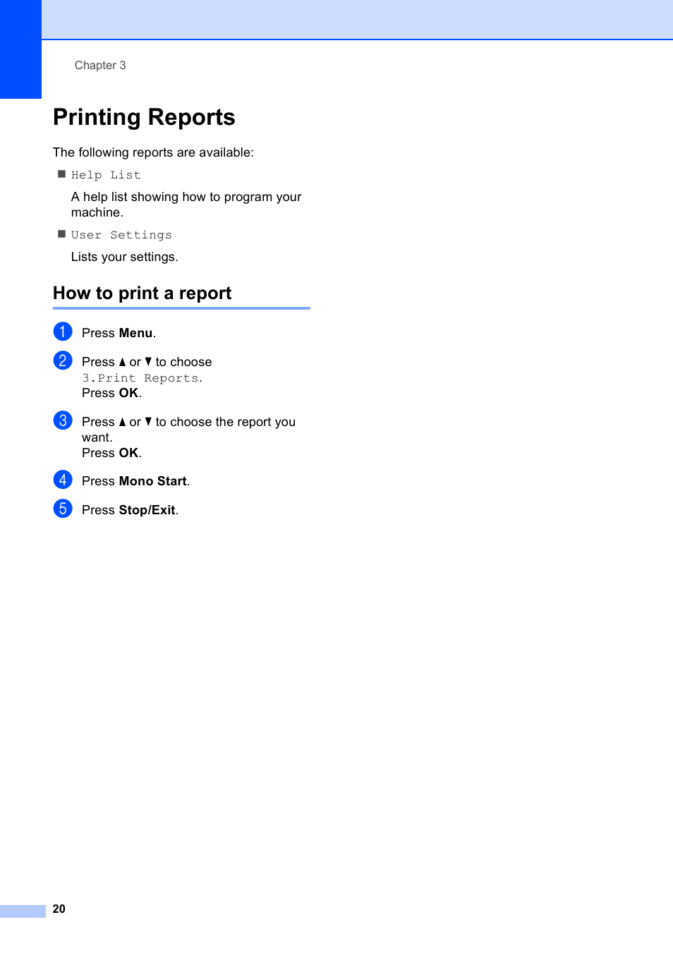 Printing reports, How to print a report | Brother DCP-165C User Manual | Page 28 / 111