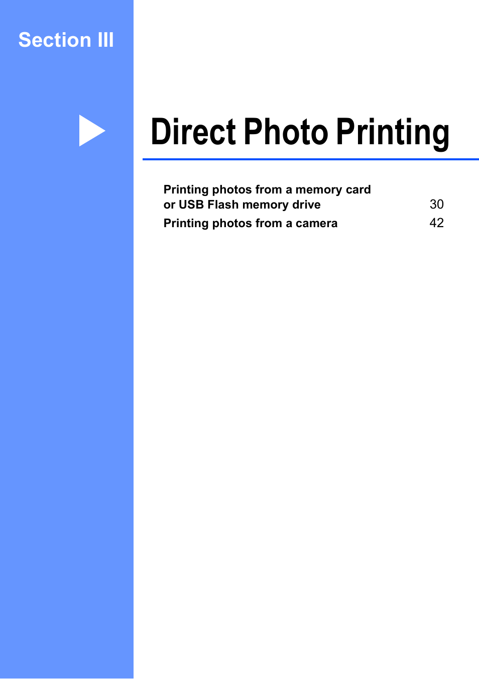 Section iii: direct photo printing, Section iii direct photo printing, Direct photo printing | Brother DCP-165C User Manual | Page 37 / 111