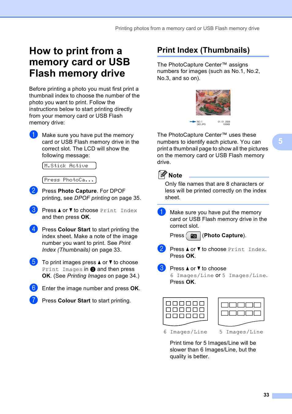 Print index (thumbnails) | Brother DCP-165C User Manual | Page 41 / 111